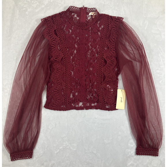 Fairy Women's Whimsy Sheer Lace Romantic Size Medium Blouse Red NWT Zip-Up Back - Picture 5 of 16